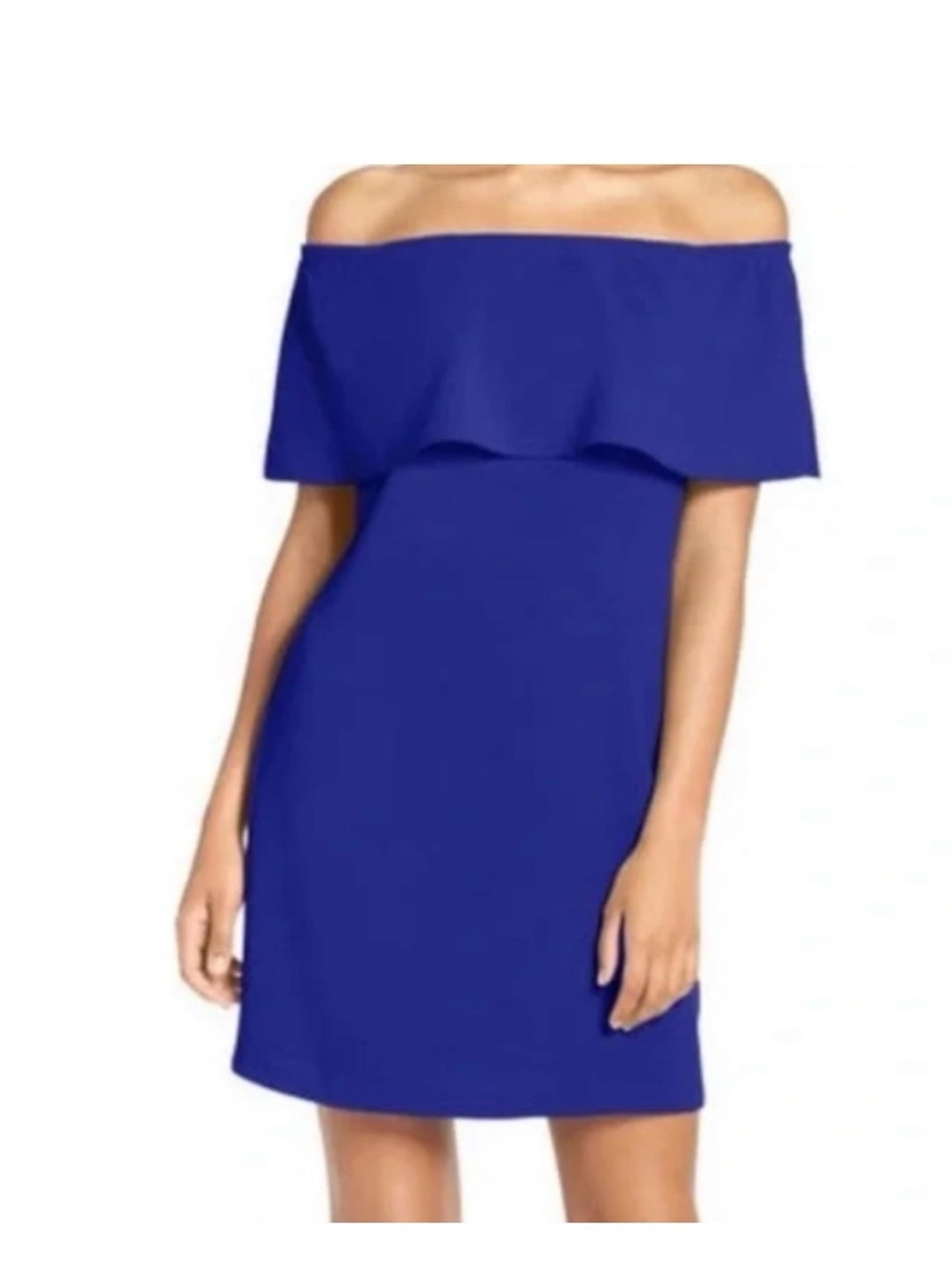 Charles Henry Off-Shoulder Royal Blue Shift Dress